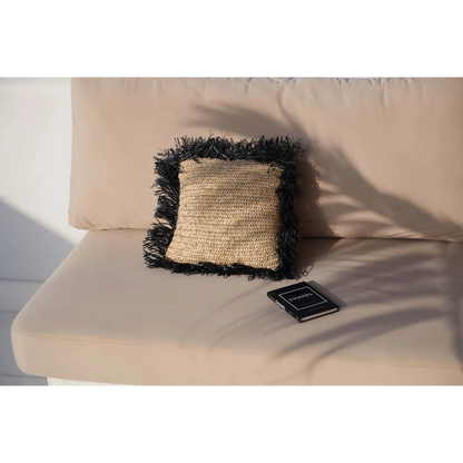 Raffia kussenhoes Raffia naturel/zwart - 40 cm