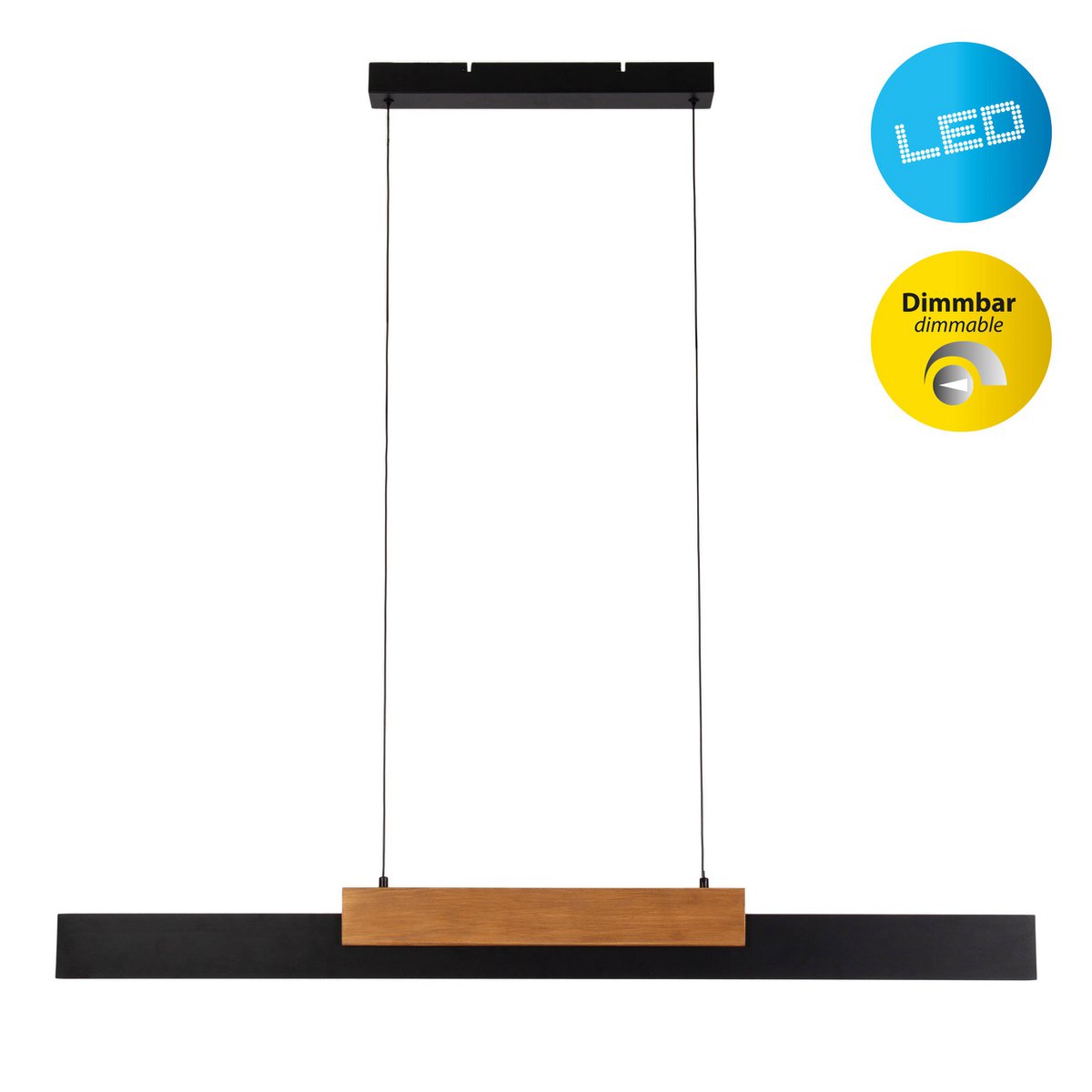 LED Hanglamp Wiebke Hout/Zwart - 120 cm (Dimbaar)