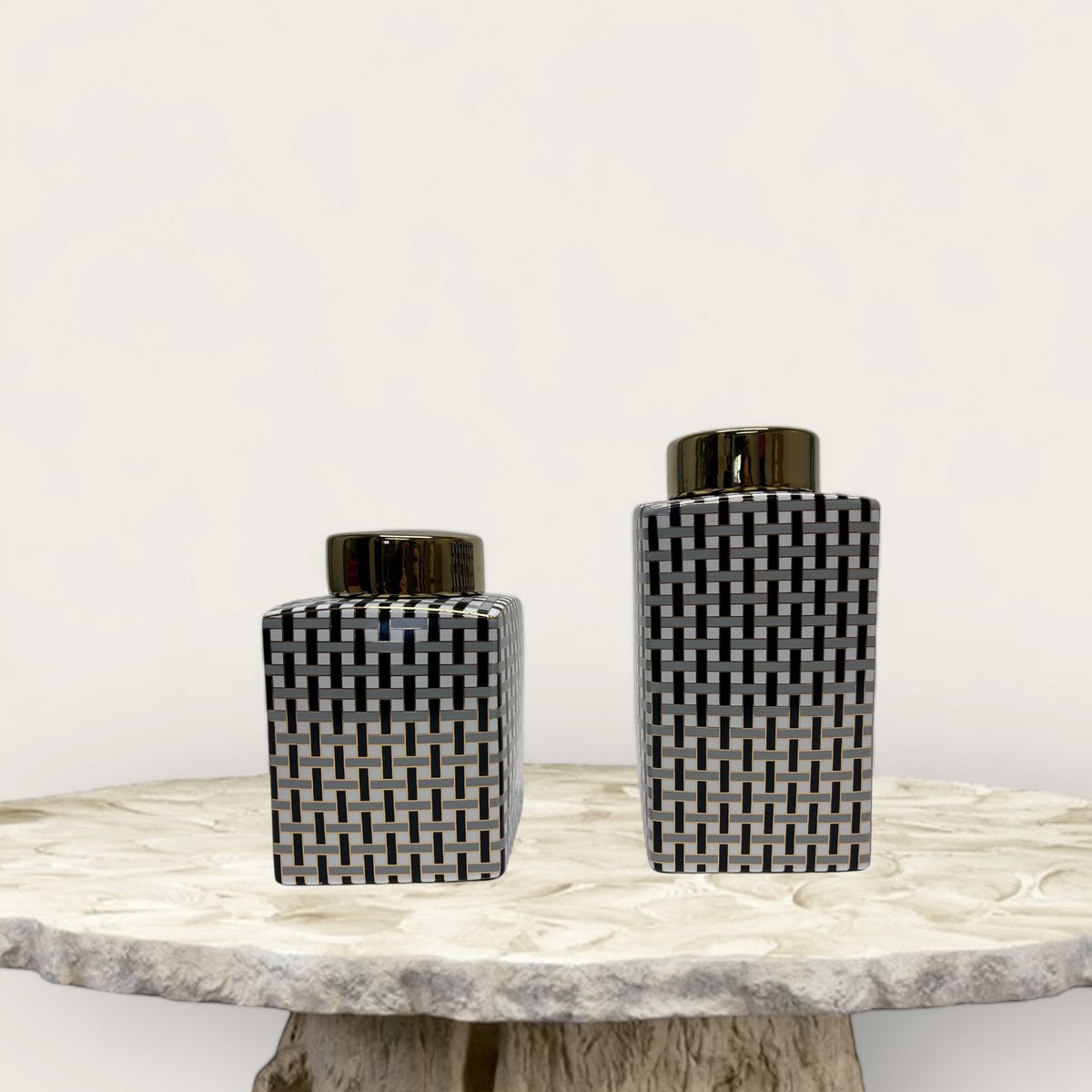 Porseleinen pot Busje goud (set van 2)