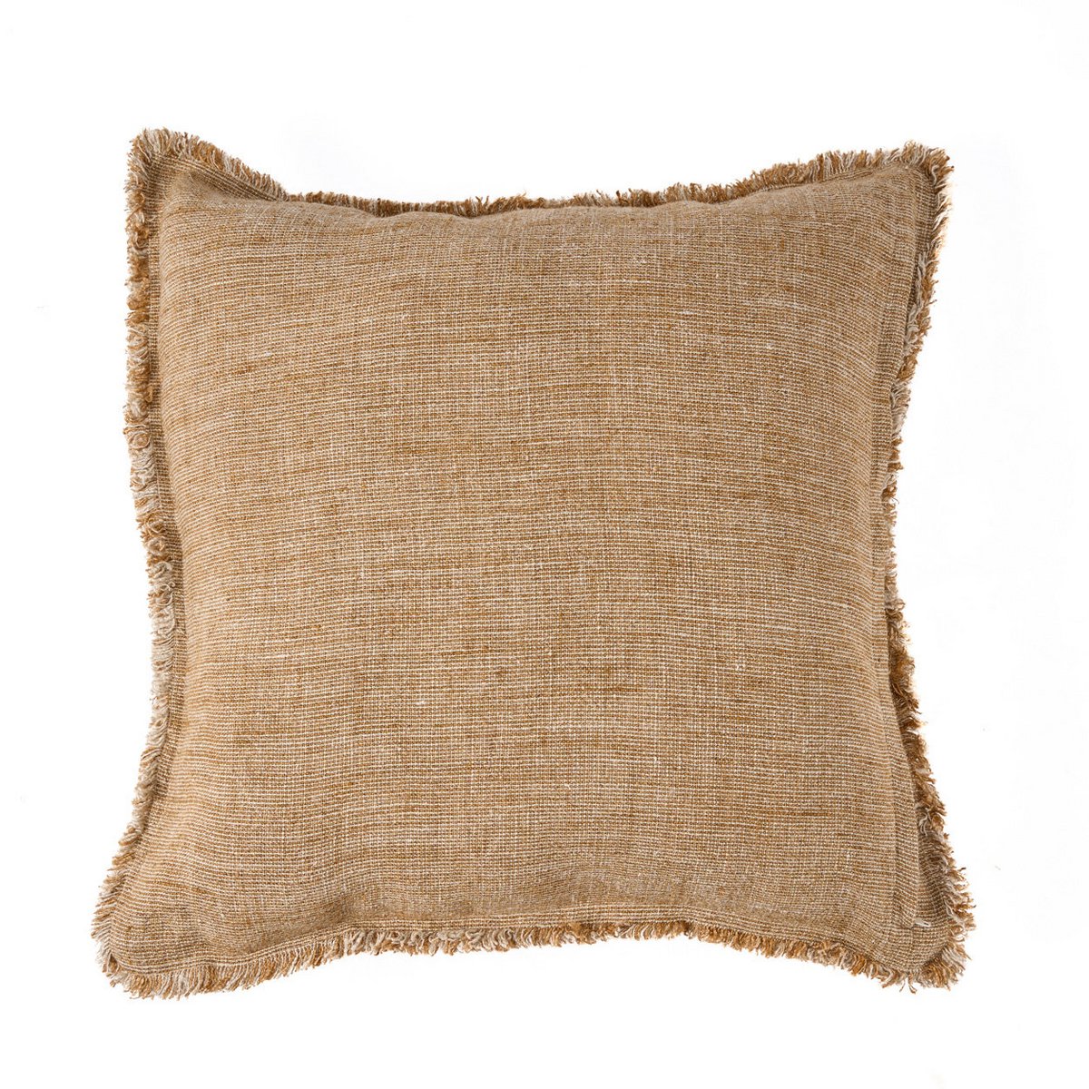 Linnen kussenhoes Sahara fringe bruin - 50x50 cm