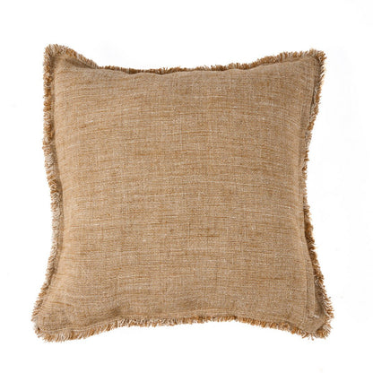 Linnen kussenhoes Sahara fringe bruin - 50x50 cm