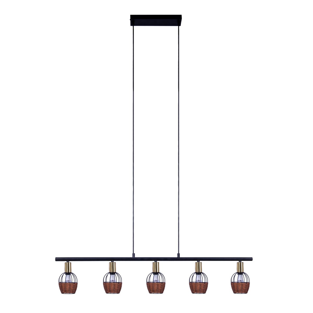 Hanglamp Corbis 5-Lichts Zwart/Rotan - 100 cm (E14)