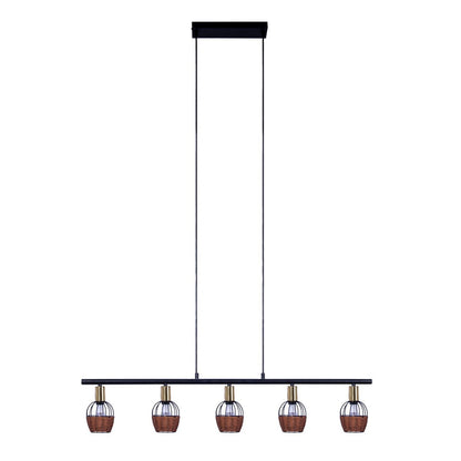Hanglamp Corbis 5-Lichts Zwart/Rotan - 100 cm (E14)