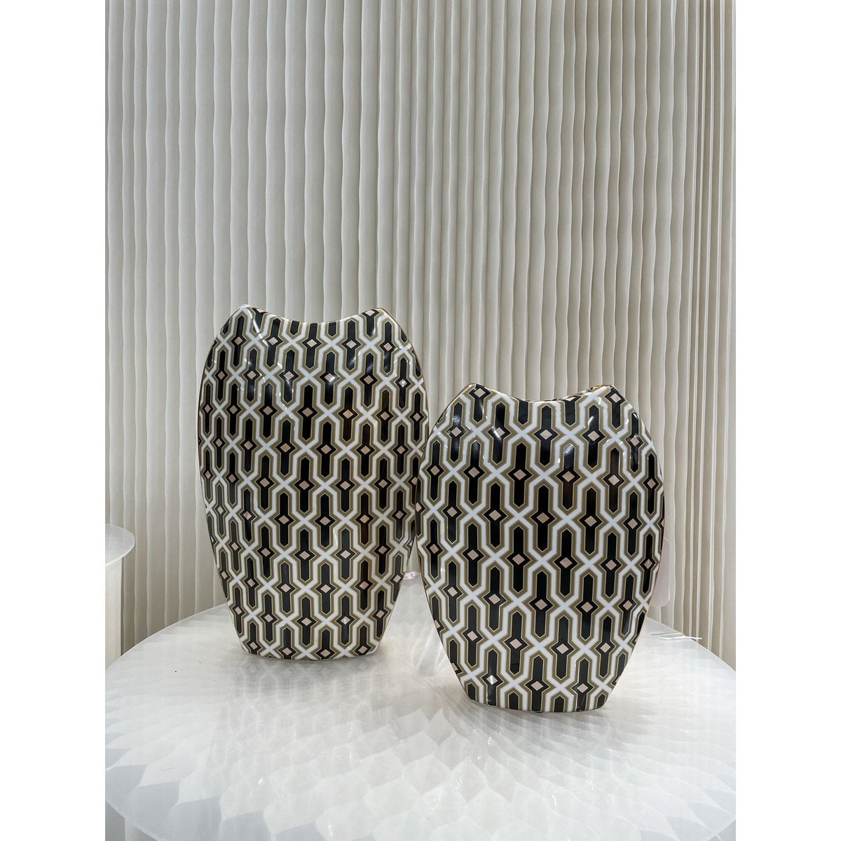 Porseleinen vaas zwart/goud/wit - 26 cm