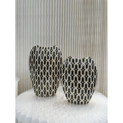 Porseleinen vaas zwart/goud/wit - 26 cm