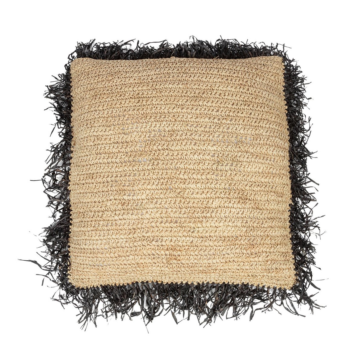 Raffia kussenhoes Vierkant naturel/zwart - 60 cm