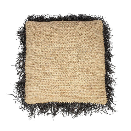 Raffia kussenhoes Vierkant naturel/zwart - 60 cm