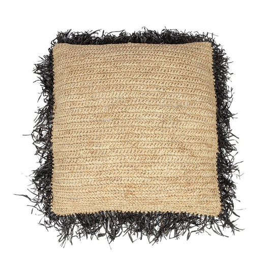Raffia kussenhoes Vierkant naturel/zwart - 60 cm