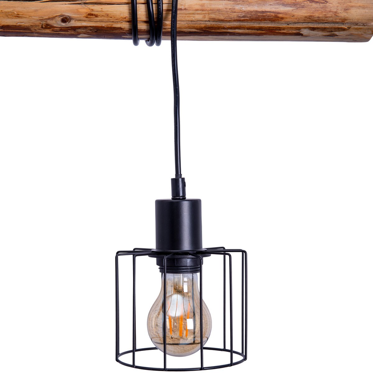 Hanglamp Woodland 4-Lichts Zwart/Hout - 100 cm (E27)