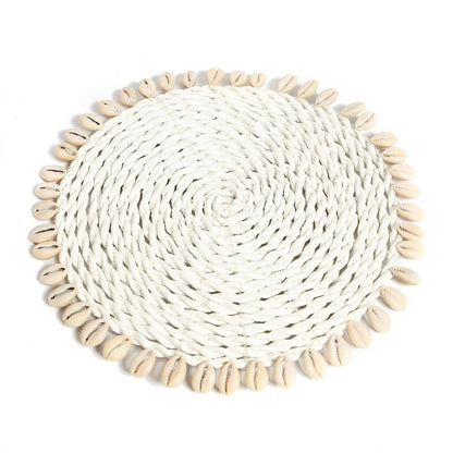 Zeegras pannenonderzetter Shell pan coaster wit