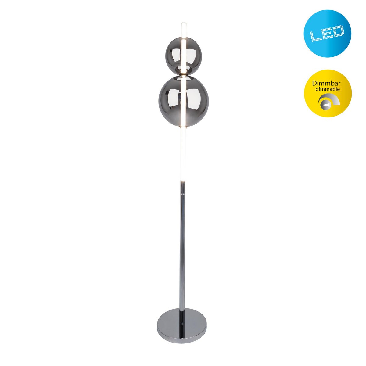 LED Vloerlamp Nova Dimbaar Chroom/Rookglas - 150 cm