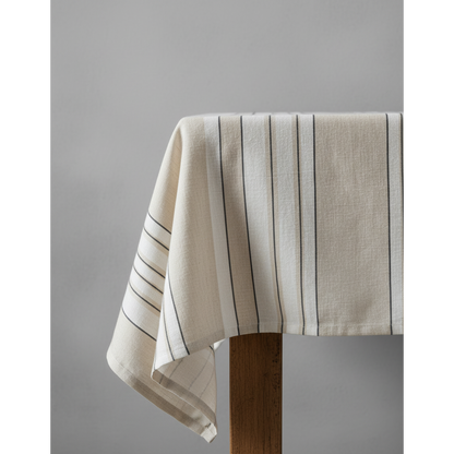 Linnen tafelkleed Provence naturel zwart wit - 150x300