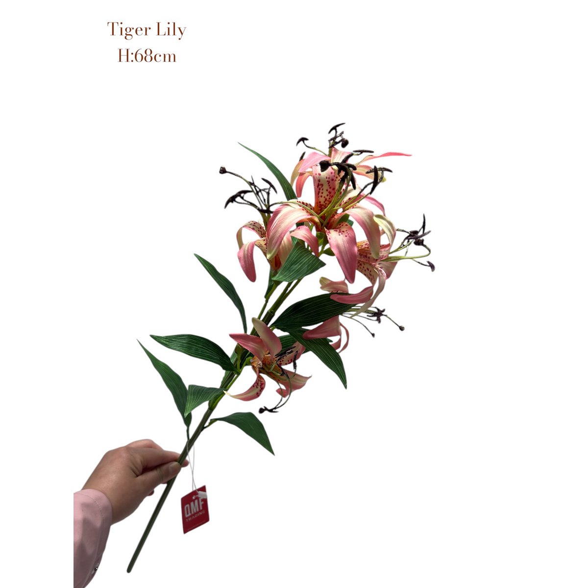 Zijden kunstbloem Tiger lily roze - 68 cm