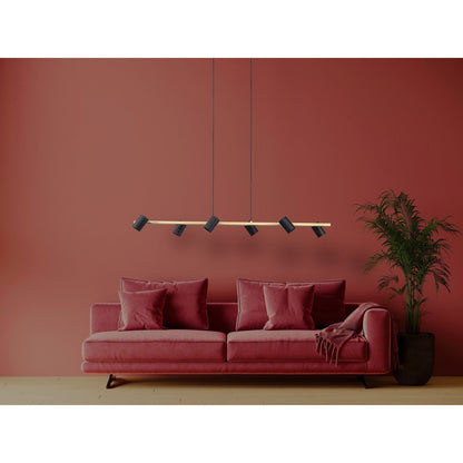 Hanglamp Frida 6-Lichts Zwart/Goud - 115 cm (GU10)
