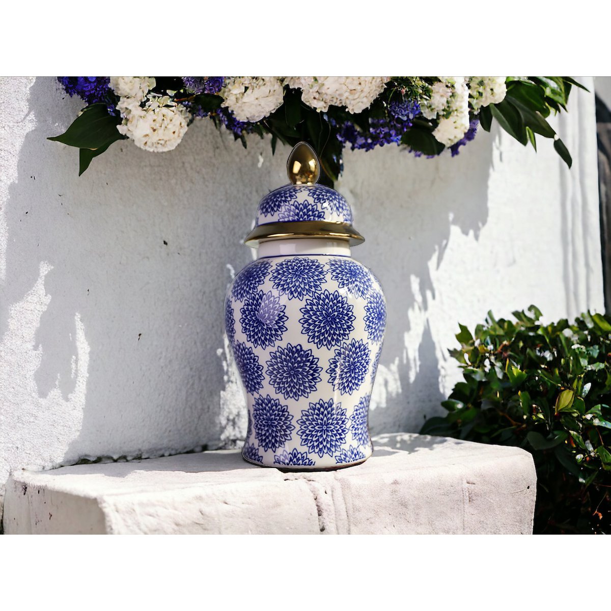Porseleinen gemberpot Dahlia blauw/wit