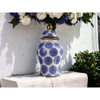 Porseleinen gemberpot Dahlia blauw/wit