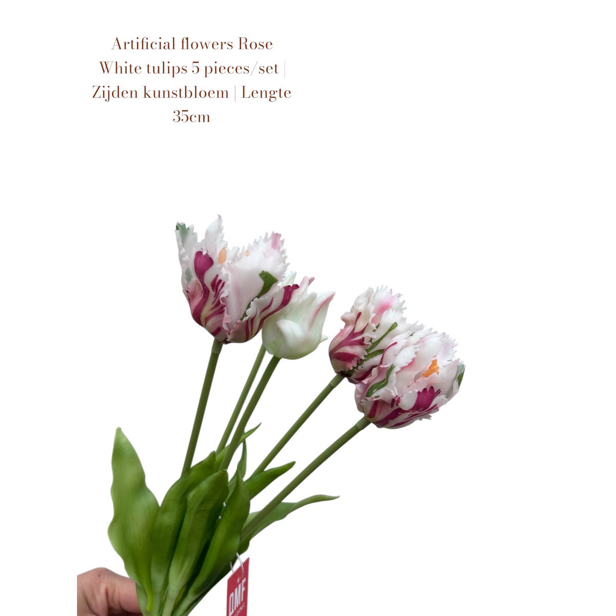Zijden kunstbloemen Rose tulips wit - 35 cm (Set van 5)