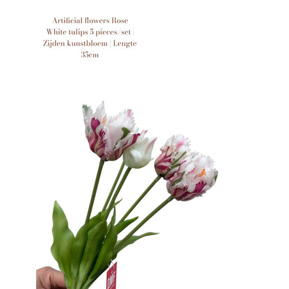 Zijden kunstbloemen Rose tulips wit - 35 cm (Set van 5)