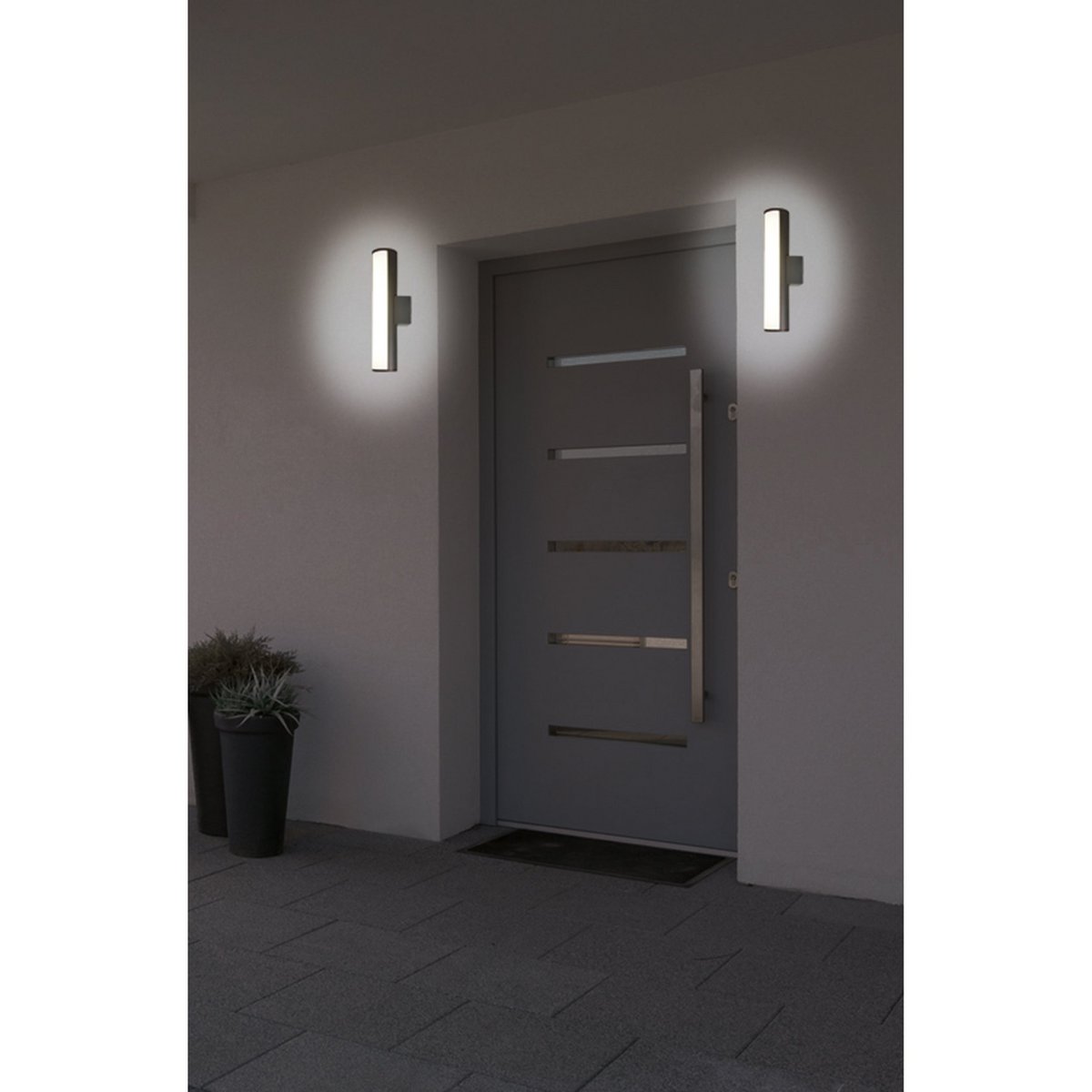 LED - wandlampen "Flair", 30 cm gemaakt van grijs metaal en plastic, met geïntegreerde LED - OutHome