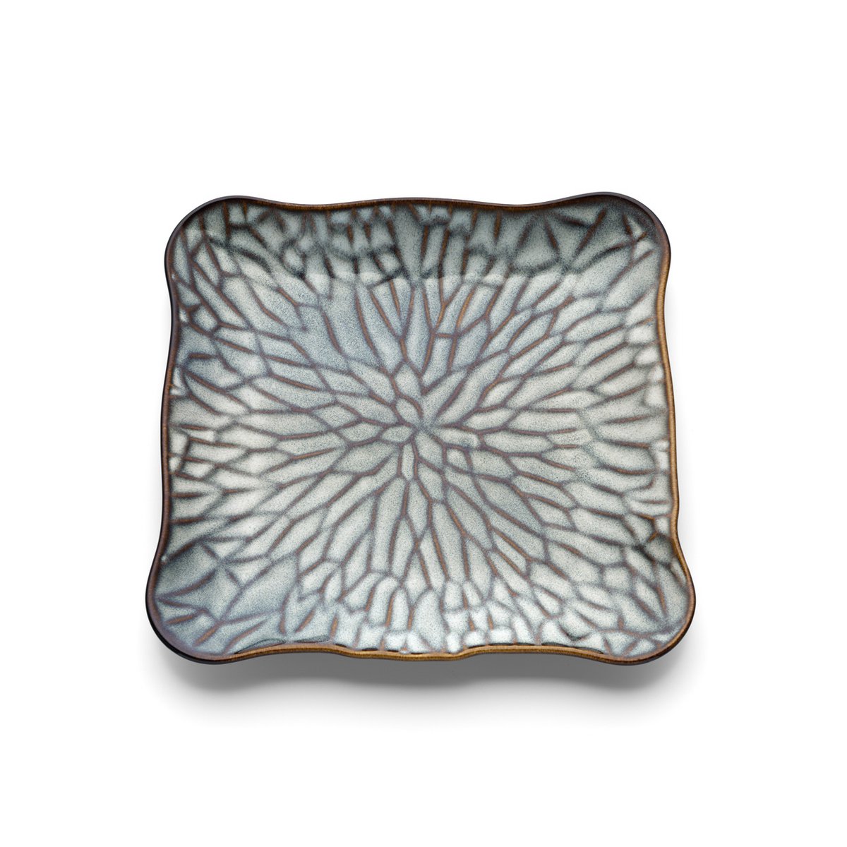 Porseleinen bord Lotus ice square grijs bruin - L
