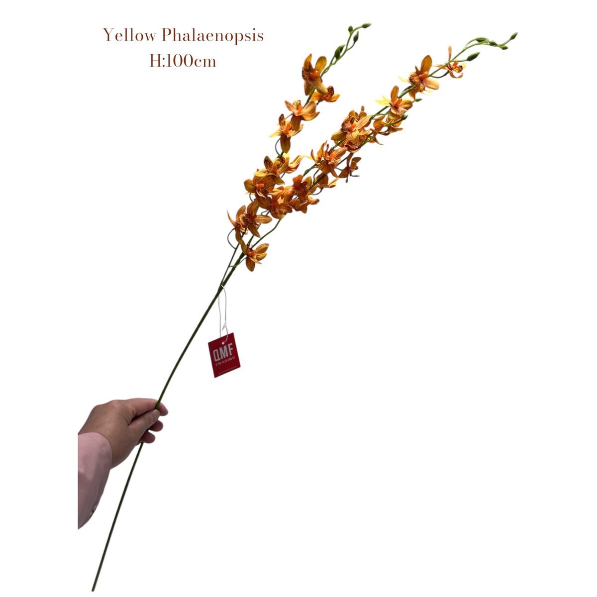 Zijden kunstbloem Phalaenopsis geel - 100 cm
