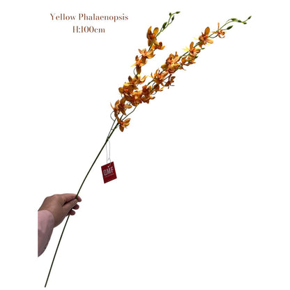 Zijden kunstbloem Phalaenopsis geel - 100 cm