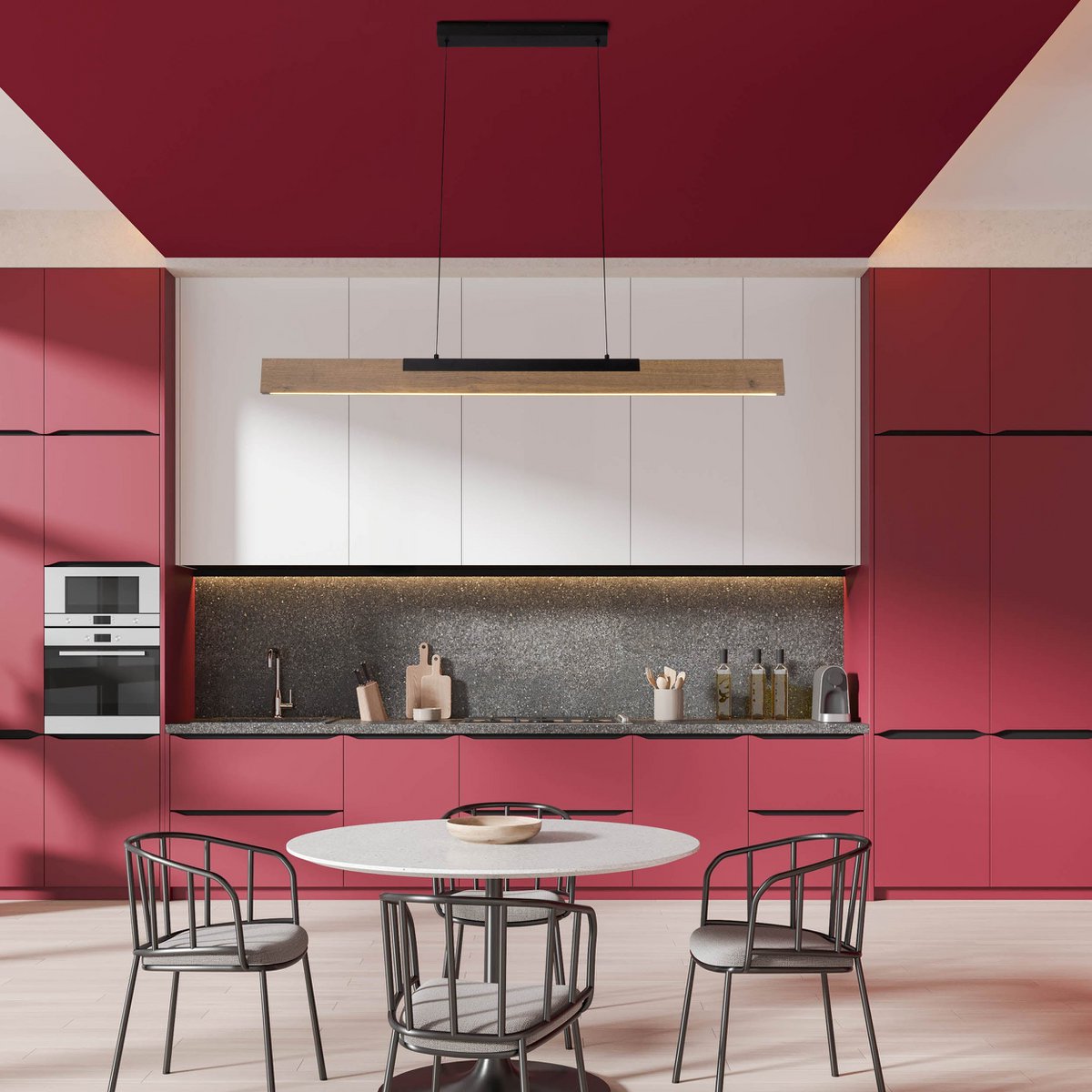 LED Hanglamp Wilma Hout/Zwart - 122 cm (Dimbaar)