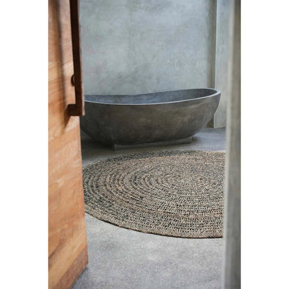 Ronde tapijt Zeegras naturel zwart - 100 cm