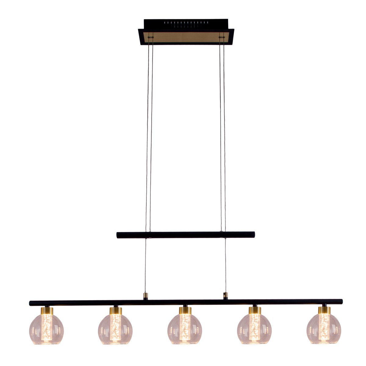 LED Hanglamp Messing/Zwart Glas - 90 cm