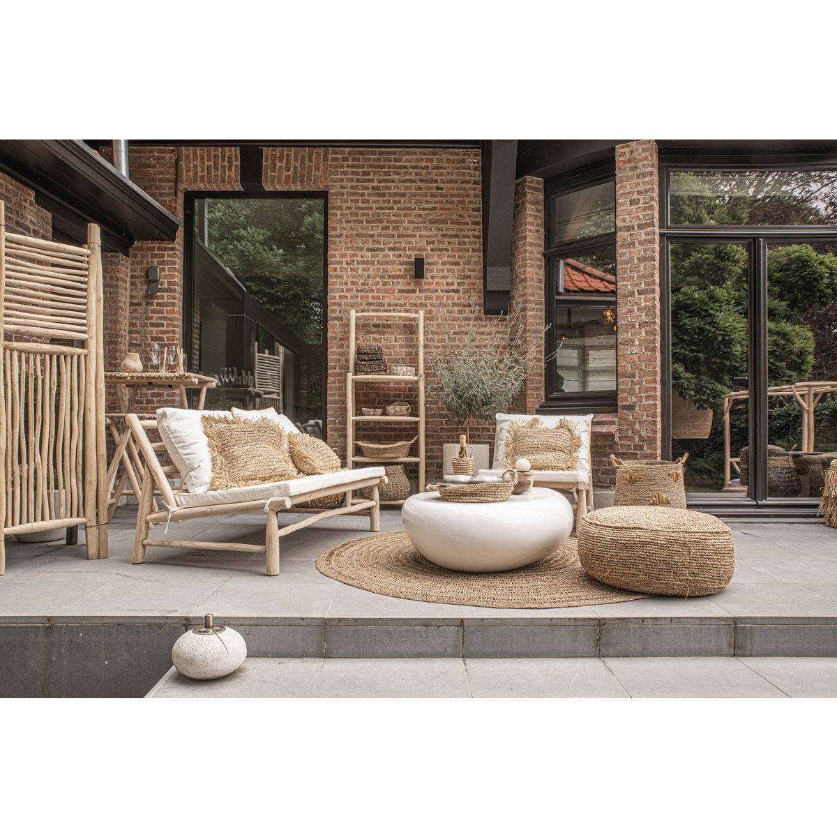 Raffia poef Flores natuurlijk