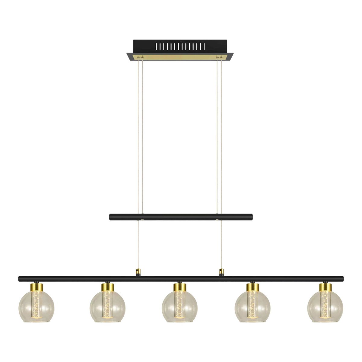 LED Hanglamp Messing/Zwart Glas - 90 cm