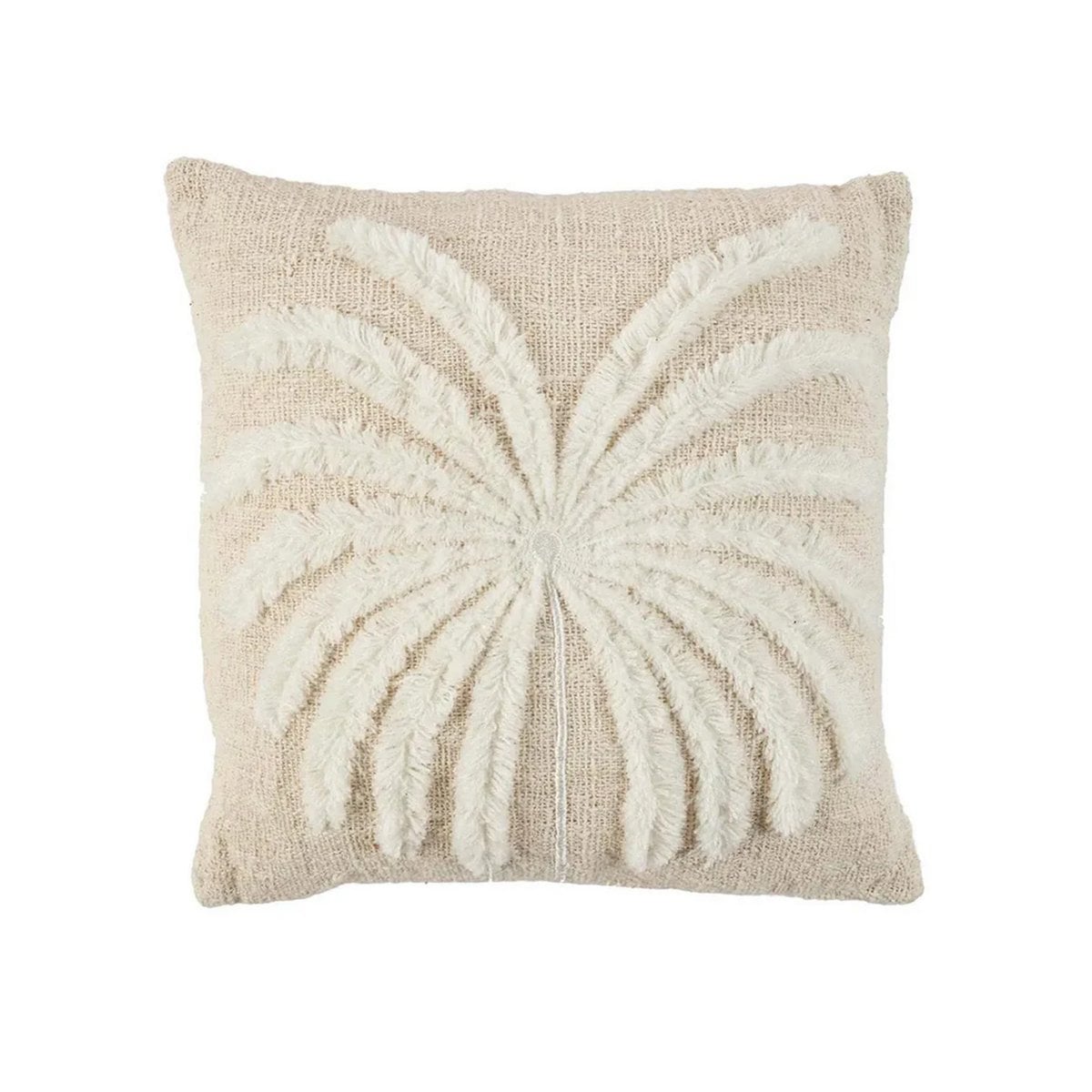 Kussenhoes raffia- en katoenen Isla palm wit
