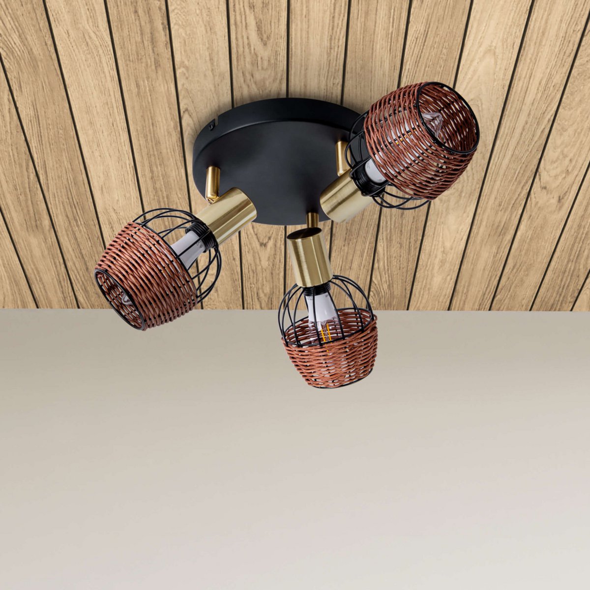 Plafondlamp Corbis 3-Lichts Zwart/Rotan - Ø 38 cm (E14)