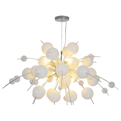 Hanger lamp "explosie" wit, gemaakt van metaal en glas, G9 - versies, hangende lamp voor eetkamer, woonkamer, hal of kantoor, Øca. 98 cm - OutHome