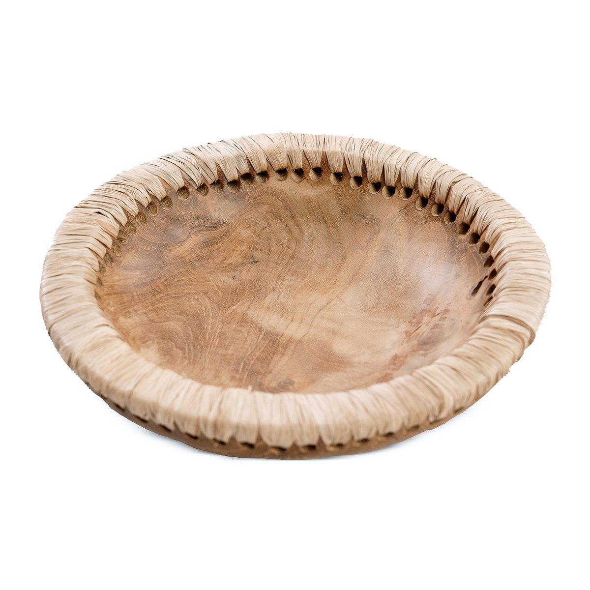 Teakhout en raffia kom Like me naturel - 20 cm