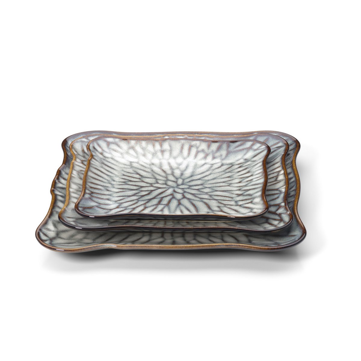 Porseleinen bord Lotus ice square grijs bruin - L