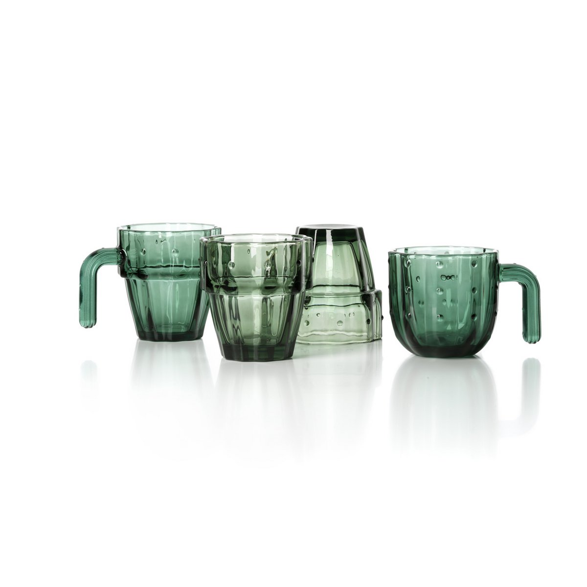Glazen drinkglas Stack-a-Cactus groen (Set van 4)