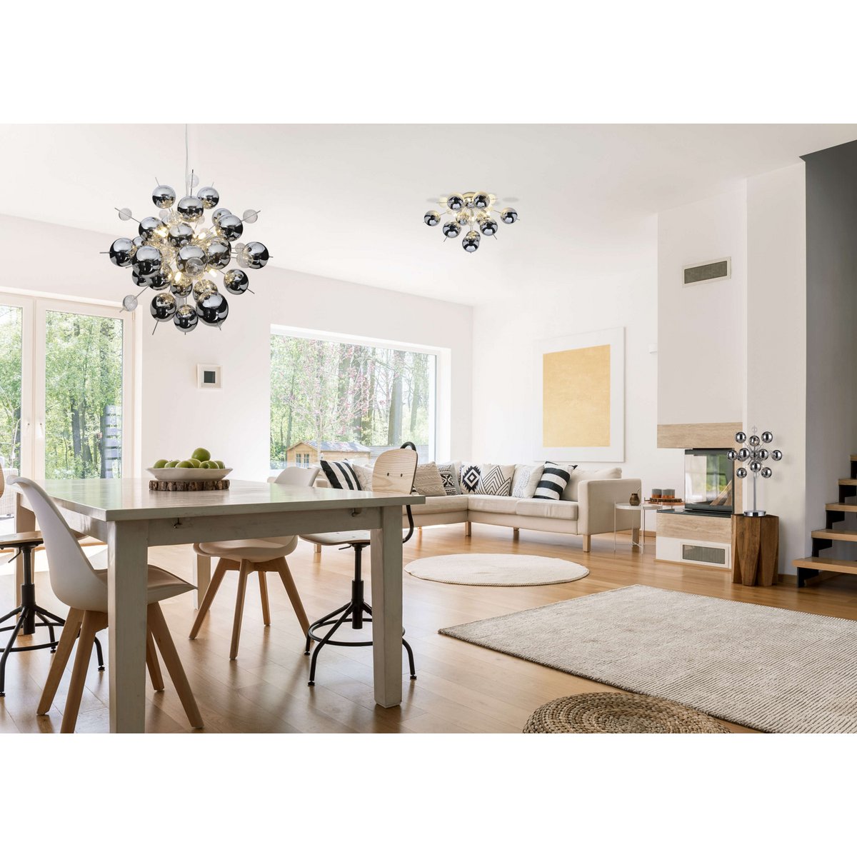 Hanger lamp "explosie" chroom gemaakt van metaal en glas, G9 - versies, hangende lamp voor eetkamer, woonkamer, gang of kantoor, Øca. 65 cm - OutHome