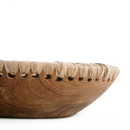 Teakhout en raffia kom Like me naturel - 20 cm