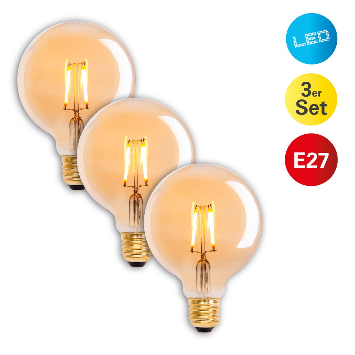 LED-lampenset (3-delig) - E27, 4.1W, Warm Wit