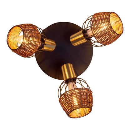 Plafondlamp Corbis 3-Lichts Zwart/Rotan - Ø 38 cm (E14)