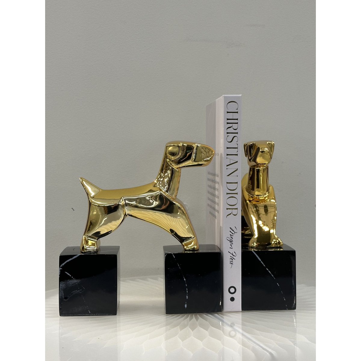 Chroom boekensteunen Terrier goud (Set van 2)