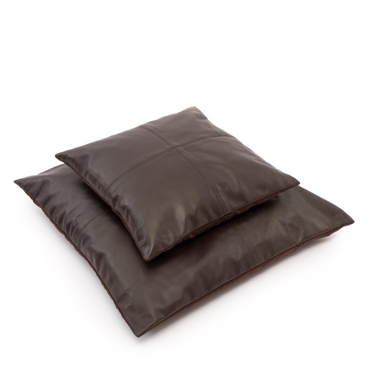 Leren kussenhoes Vierpanelen choco - 40 cm