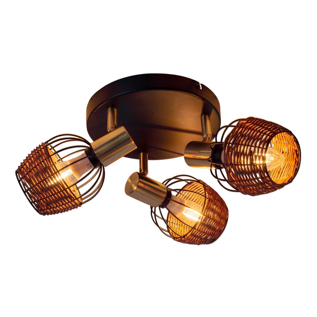 Plafondlamp Corbis 3-Lichts Zwart/Rotan - Ø 38 cm (E14)