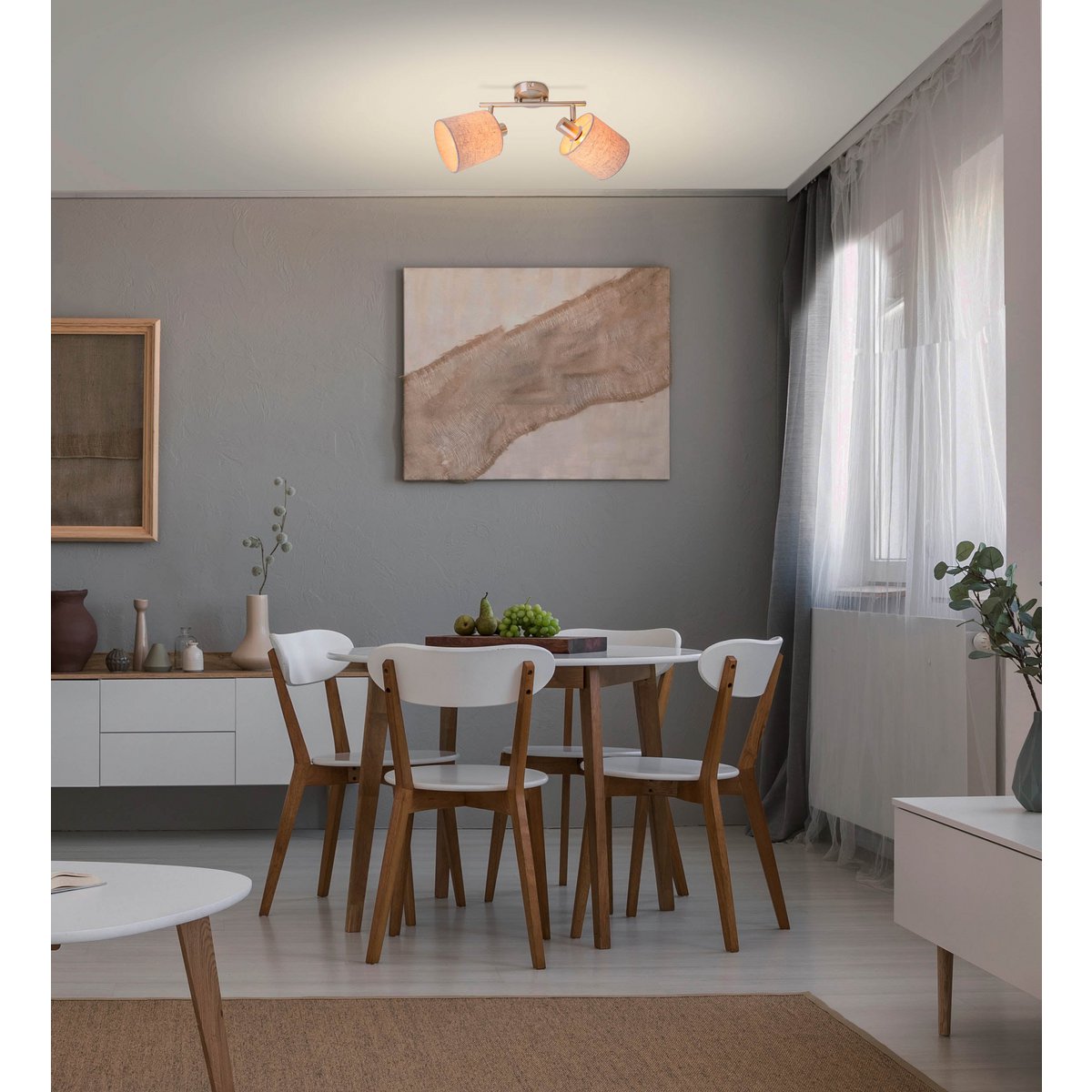 Wand-/Plafondlamp Maron 2-Lichts Satijn/Naturel (E14)
