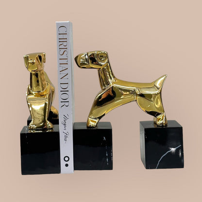 Chroom boekensteunen Terrier goud (Set van 2)
