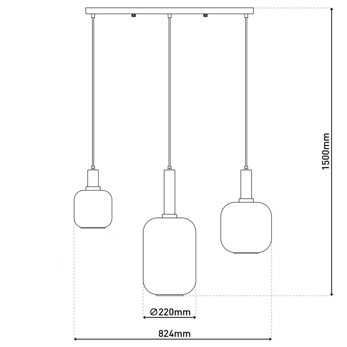 Hanglamp Fumo 3-Lichts Zwart - 82 cm (E14)