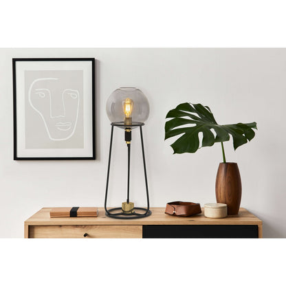 Tafellamp "Stelo", moderne tafellamp gemaakt van zwart metaal en rookglas, E27 - aansluiting, 71 cm hoog, voor eetkamer, woonkamer, gang of kantoor, - OutHome