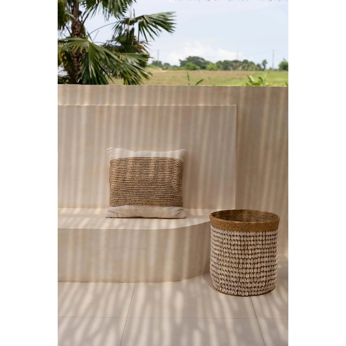 Raffia kussenhoes Stempel natuurlijk