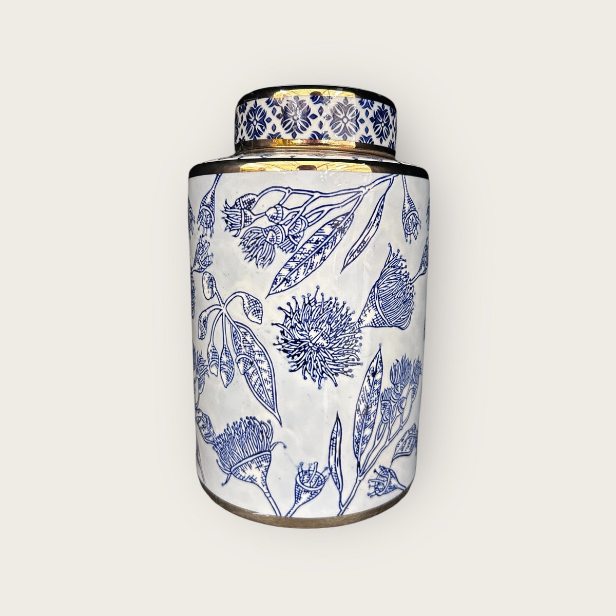 Porseleinen bloemenvaas Aline ginger jar blauw-wit
